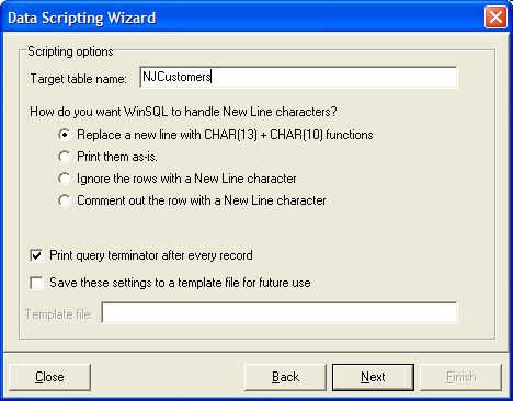 Insert Wizard Options