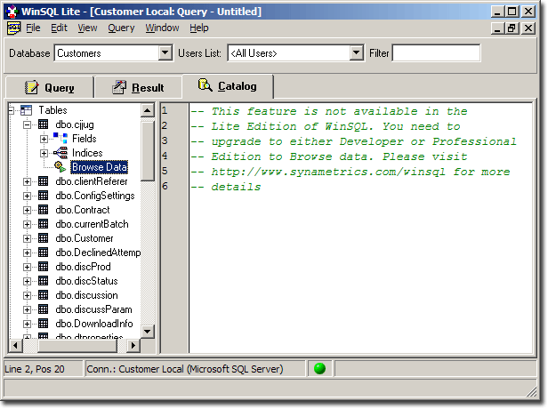 Browse Data In WinSQL Lite